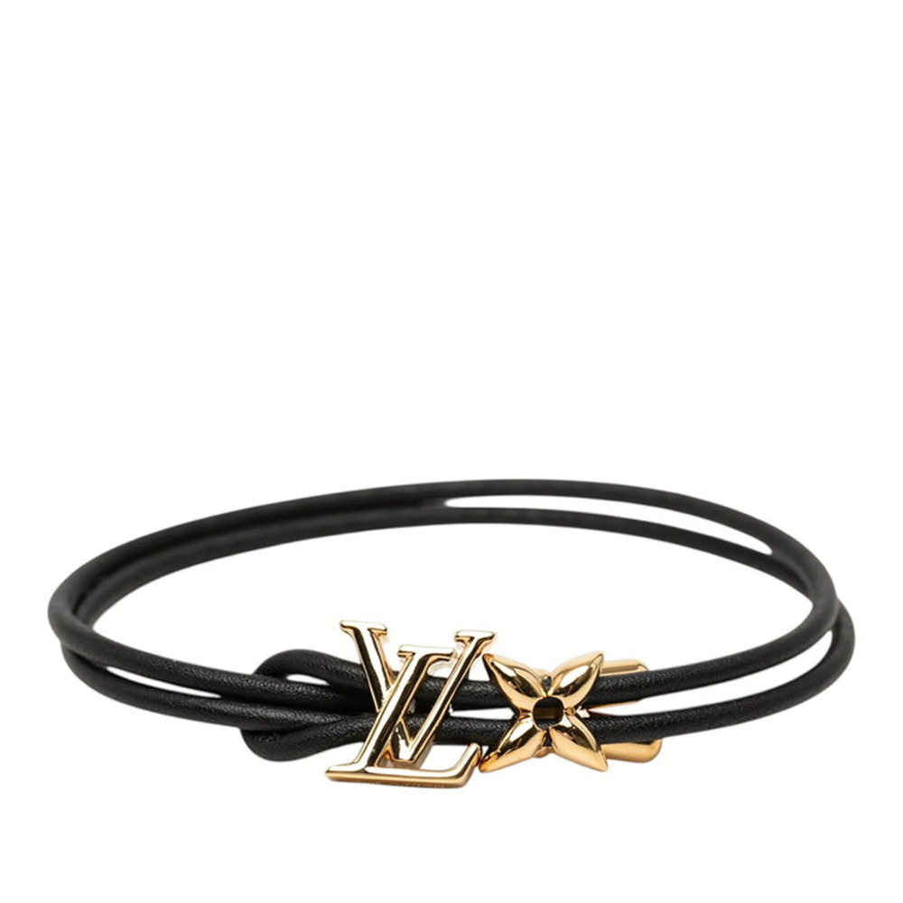 LOUIS VUITTON Black Leather Charm Bracelet